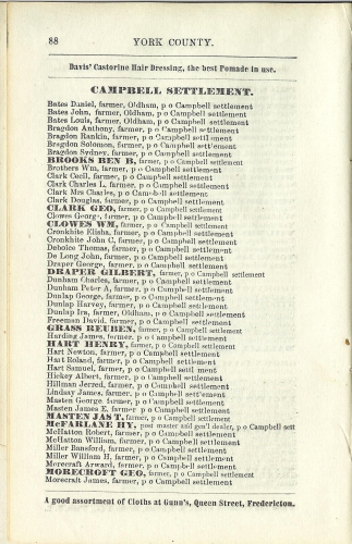 Page 88 of the McAlpine's York and Carleton Counties Directory for 1884-85